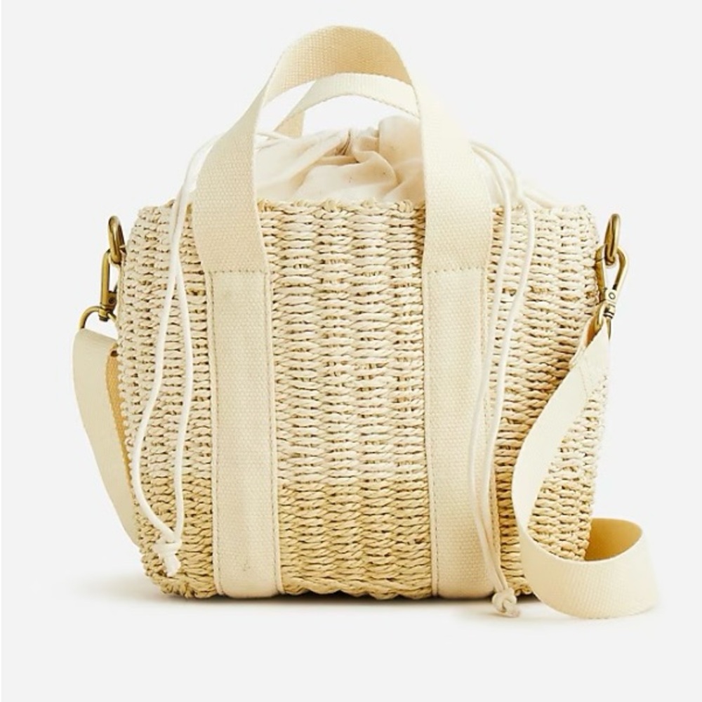 J. Crew Small Montauk Bag in Straw with crossbody strap NWT